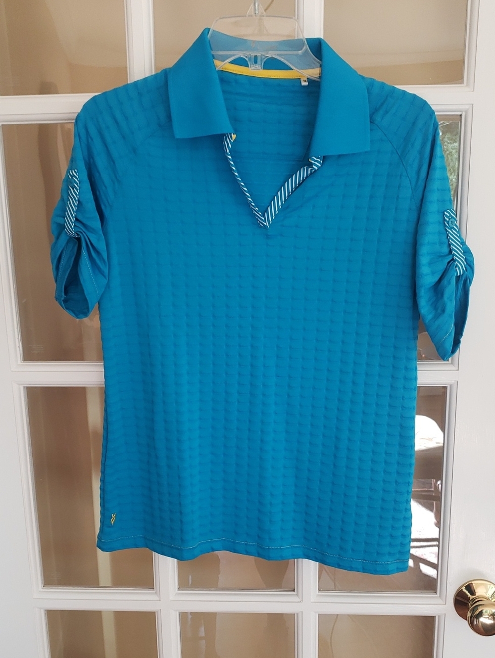 Nancy Lopez Teal Textured Polo-Style Golf Shirt Size: SP